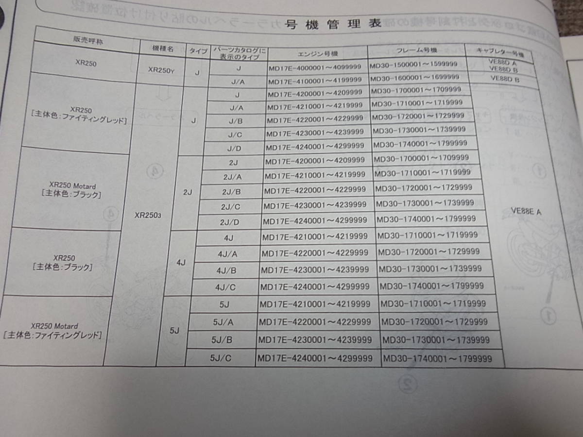 F★ ホンダ　XR250 / モタード　XR バハ　MD30-150 160 170 171 172 173 180 190　パーツカタログ 6版_画像3