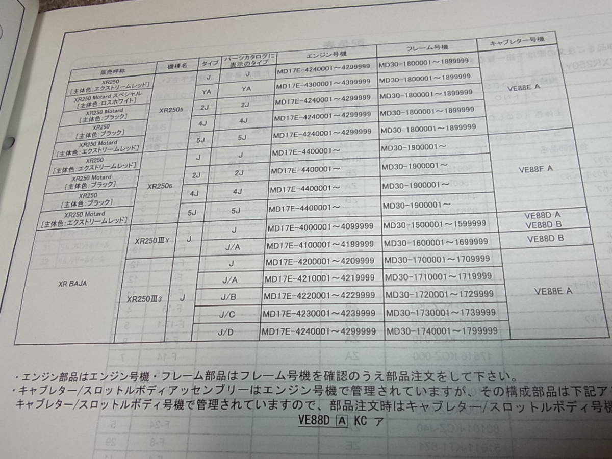 F★ ホンダ　XR250 / モタード　XR バハ　MD30-150 160 170 171 172 173 180 190　パーツカタログ 6版_画像4