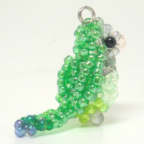 okina parakeet green green or blue blue beads. small bird *3WAY( strap * earphone jack * fastener charm ) atelier small bird shop san 