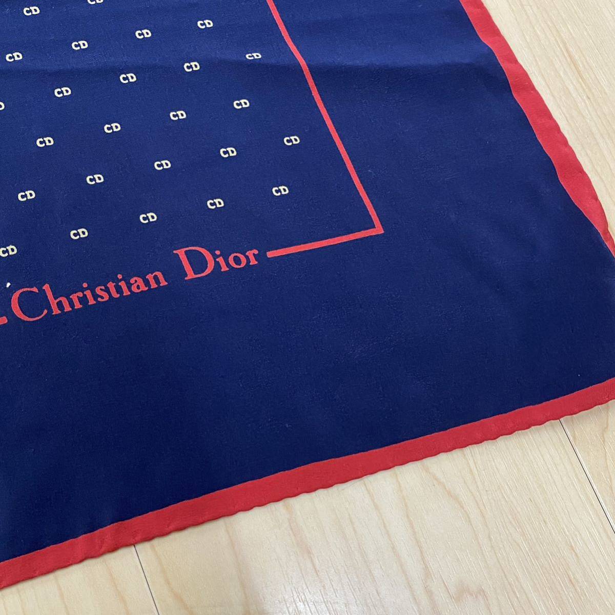Christian Dior クリスチャンディオール スカーフ　CD柄　ネイビー　レッド　no.6_画像3