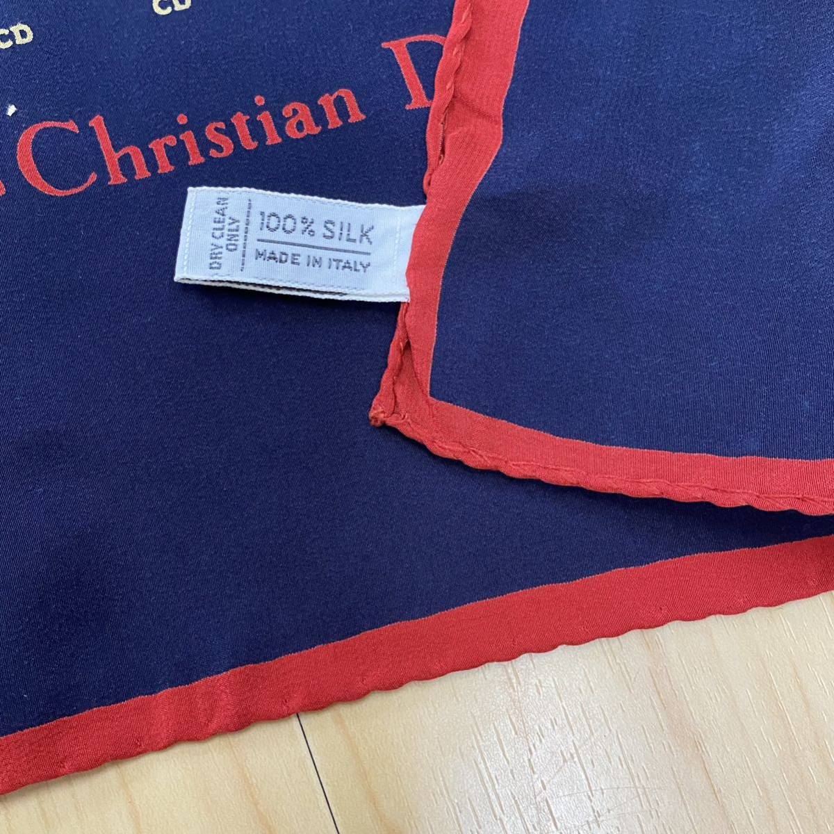 Christian Dior クリスチャンディオール スカーフ　CD柄　ネイビー　レッド　no.6_画像5