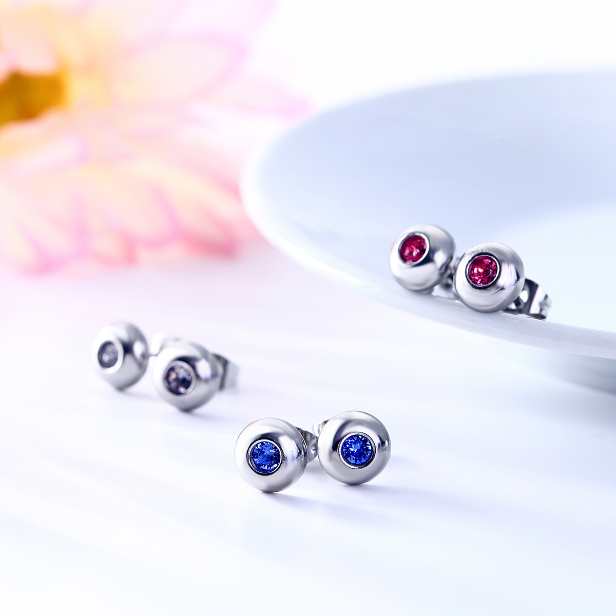  новый товар *3mm Swarovski аметист один шарик серьги серебряный * хирургический нержавеющая сталь Jeury - сумка письменная гарантия коричневый тонн бриллиант cut 