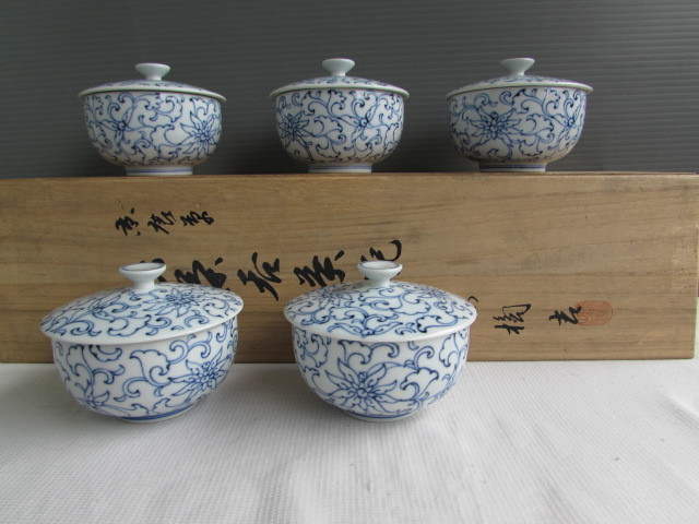 たち吉 京唐草 □ お茶呑茶碗 蓋付 湯呑 5客セット 湯飲み 湯呑み 蓋