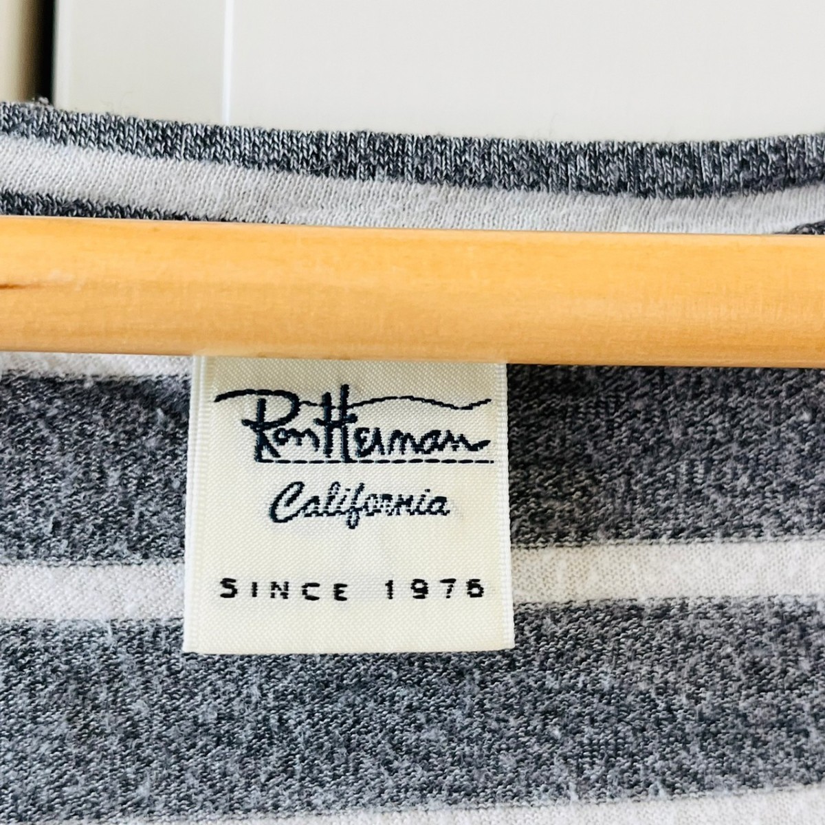 H2967cL 日本製 Ron Herman ロンハーマン サイズS Tシャツ フレンチスリーブ ボーダー柄 グレー×ホワイト レディース カリフォルニア _画像3