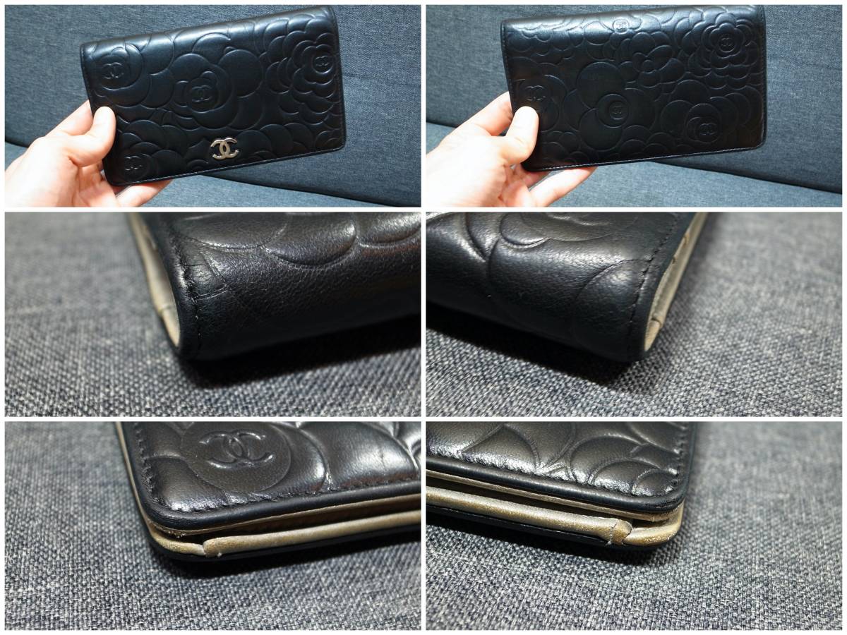 正規品☆シャネル 長財布 カメリア 黒 花柄 マトラッセ バッグ 財布
