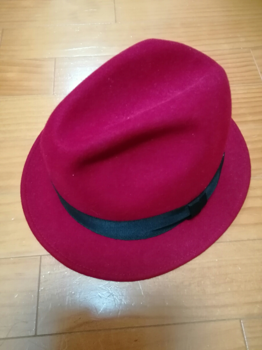 100日元出售美麗的Casa CA 4 LA Weave Toshi日本製造帽子多彩紅色紅色羊毛100％帽子大小可調 原文:100円売り切り　綺麗　カシラCA4LA　ウィーブトシ　日本製ハット　色鮮やかな赤レッドウール100%ハット　　サイズ調整可能