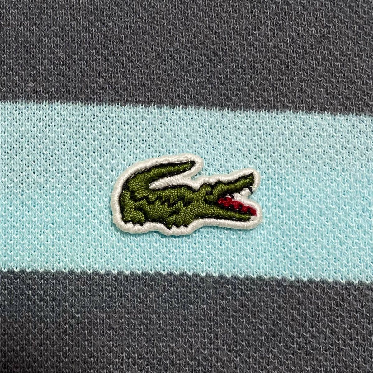 【人気アイテム】LACOSTE ラコステ 半袖 ポロシャツ ビッグサイズ サイズ7 ライトブルー グレー ボーダー ワニ 23-102