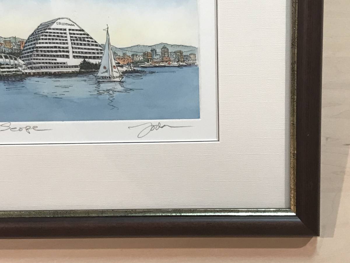 織田義郎 「Harbour Scope」 銅版画+手彩色 直筆サイン・エディション