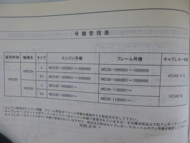 ホンダ パーツリストXR230（XR230-5/7)2版送料無料の画像3