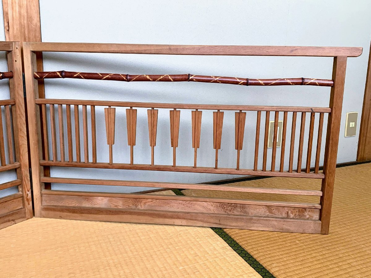 11951/風呂先屏風 木地 竹細工 扇子拍子木 結界 仕切り 茶道具 | www