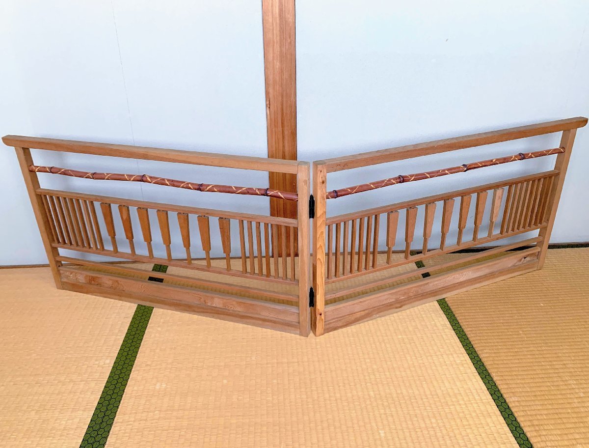 11951/風呂先屏風 木地 竹細工 扇子拍子木 結界 仕切り 茶道具
