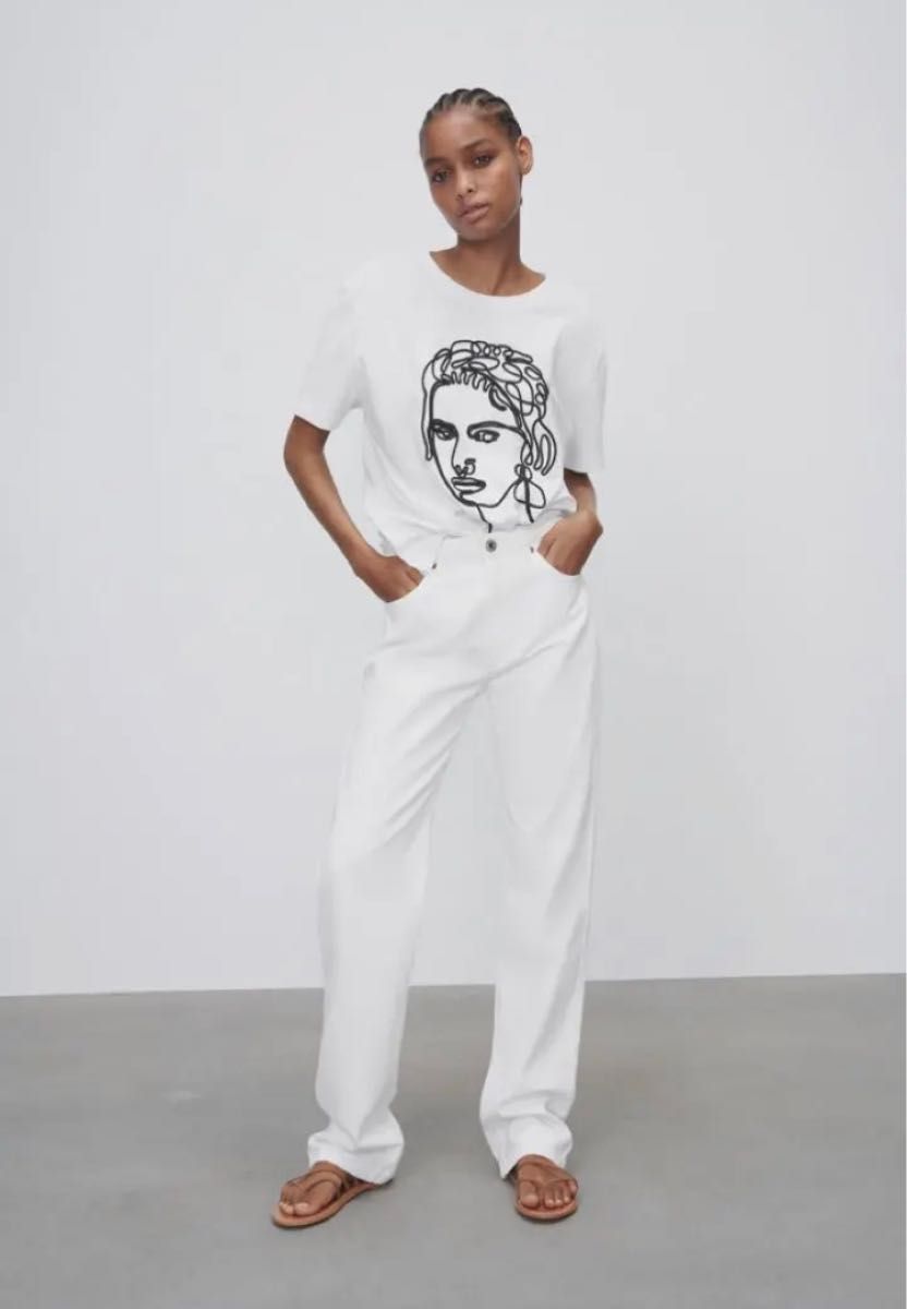 スペイン発送 ZARA フラッグ刺繍Tシャツ カジュアル ホワイト ZARA ザラ 半袖Tシャツ ホワイト 顔刺繍|Yahoo!フリマ(旧