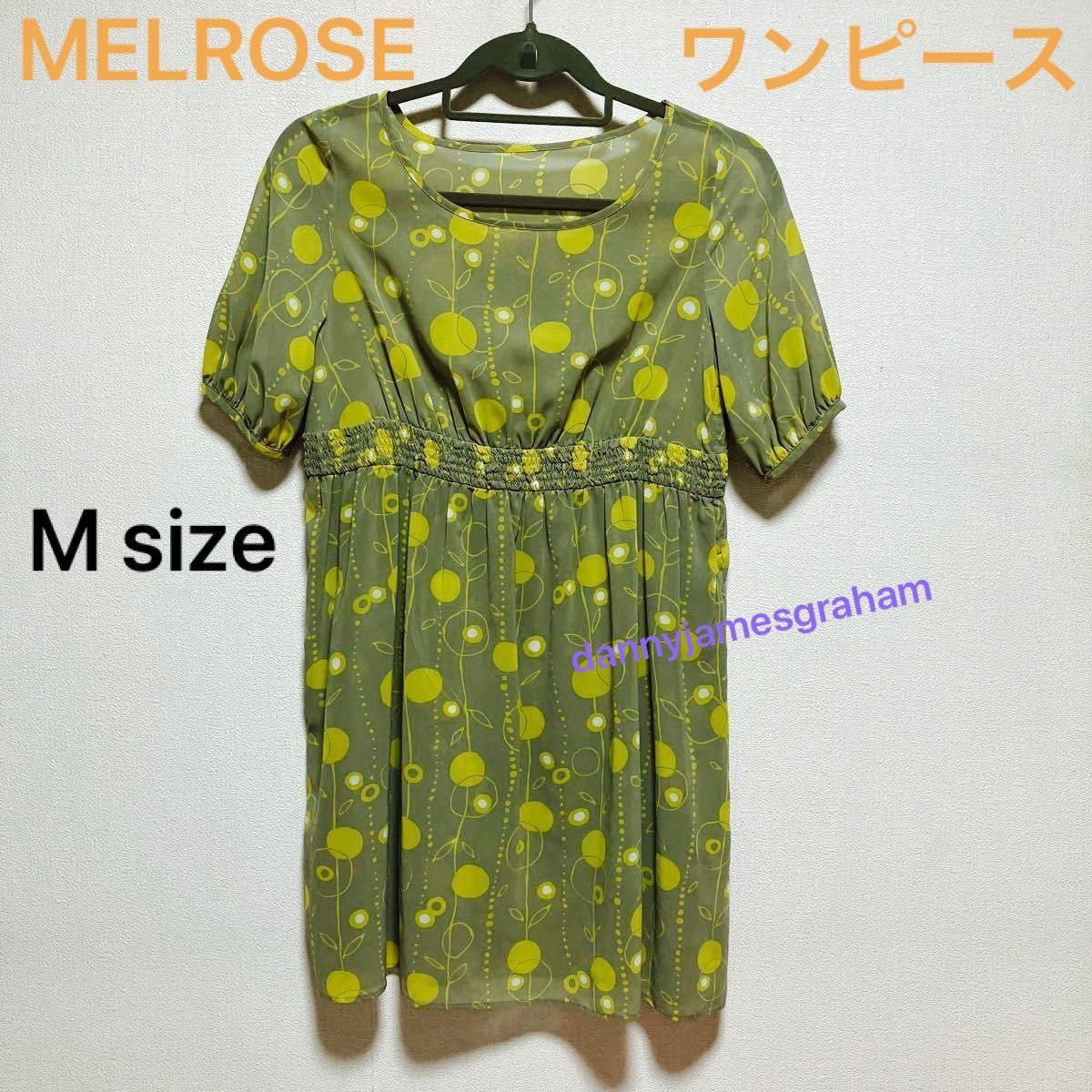 ワンピース MELROSE  メルローズ  日本製　ヒザ丈 チュニック 半袖 春 夏 秋 シアー 透け 柄物  ハイウエスト 