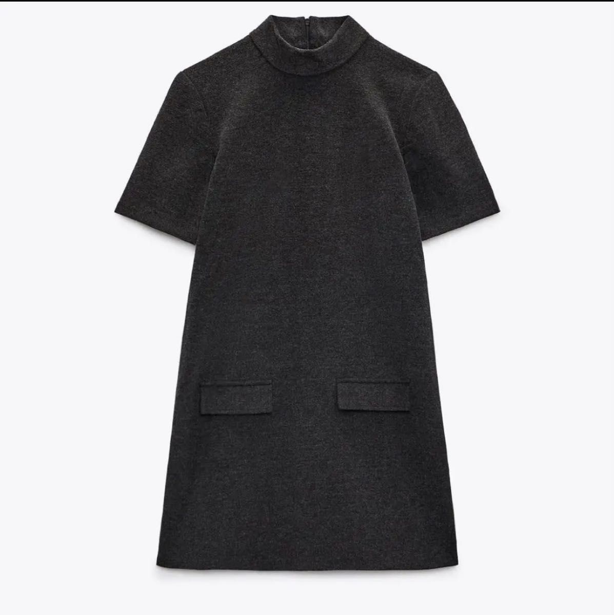 セール 新品 ZARA ザラ ポケットハイネックワンピース グレー セール 新品 ZARA ザラ ポケットハイネックワンピース グレー