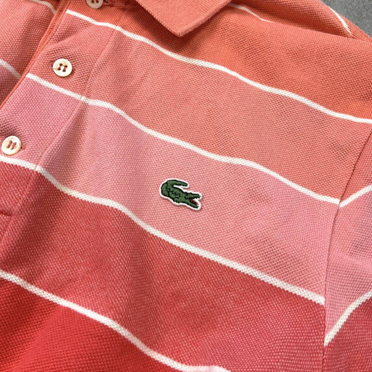 美品 LACOSTE ラコステ ボーダー マルチカラー 鹿子 半袖 ポロシャツ メンズ サイズ4 L レッド ピンク ゴルフ golf_画像4