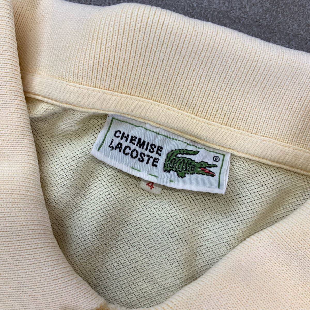80‘s CHEMISE LACOSTE シュミーズ ラコステ 鹿子 半袖 ポロシャツ メンズ 4 Mサイズ ペールイエロー ゴルフ golf_画像9