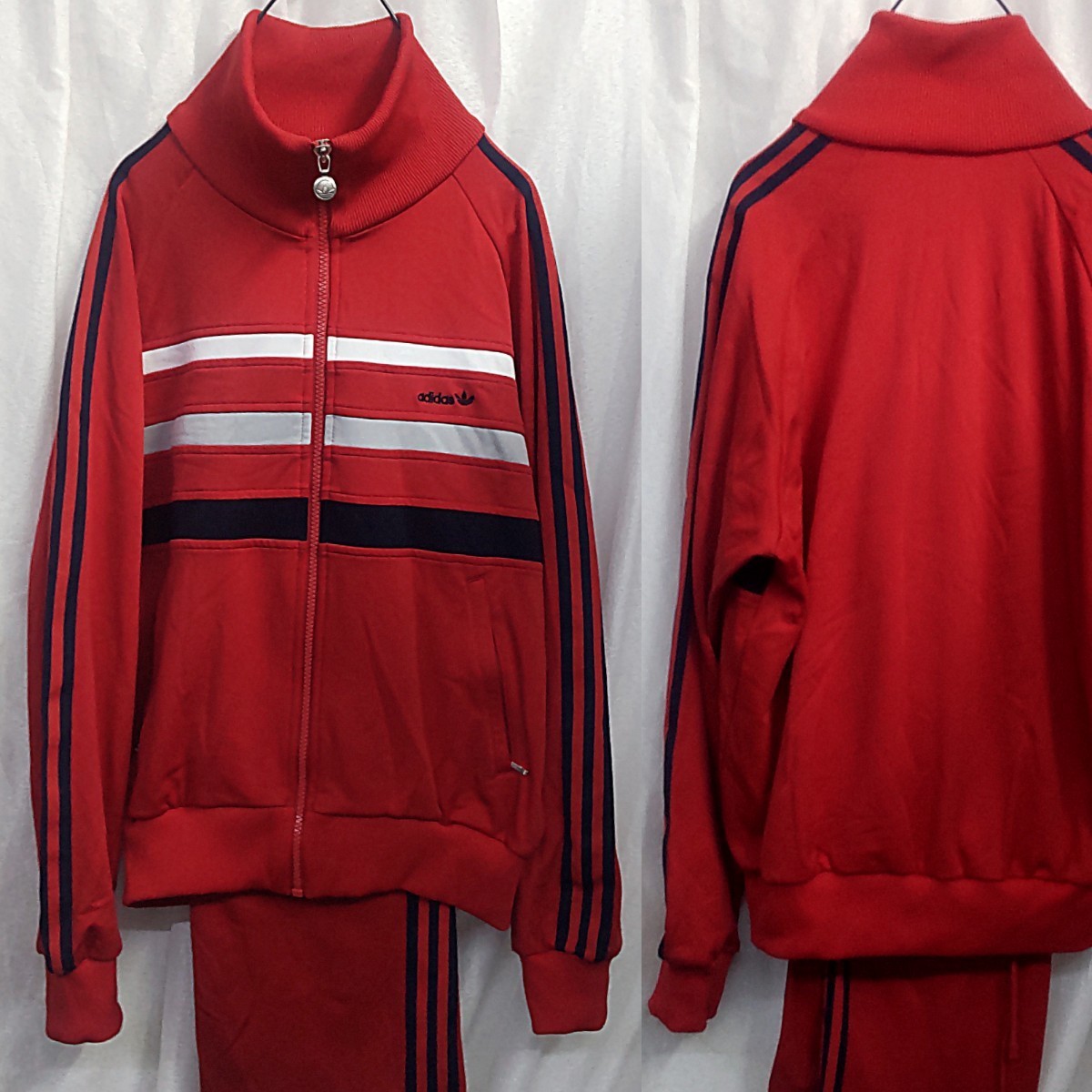 人気の春夏 ヴィンテージ DESCENTE ADIDAS 赤紺 165 セットアップ 70