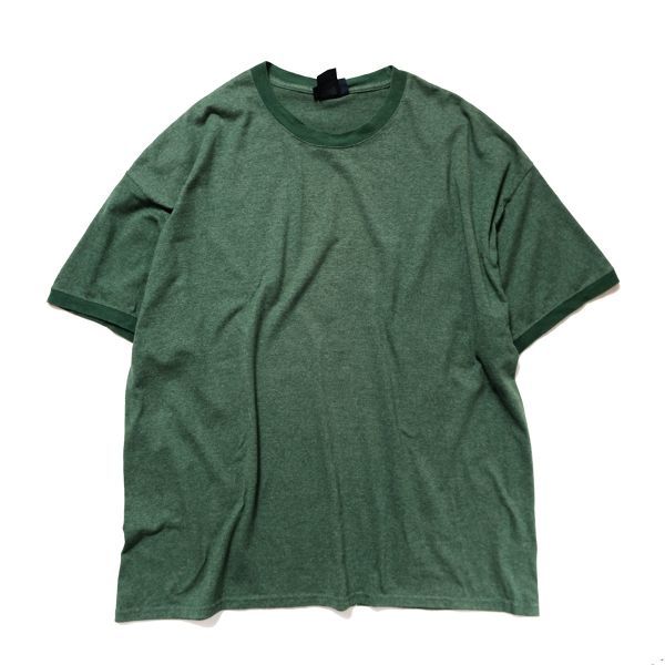 90's 00's ベーシックエディション クルーネック リンガー Tシャツ 半袖 (XL) 霜降り緑×緑 無地 90年代 00年代 旧タグ オールド_画像1