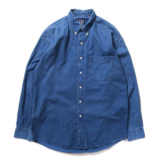 90's ギャップ GAP インディゴ染め コットン ツイルシャツ (M) 長袖 90年代 旧タグ オールド ビッグサイズ 青タグ デカタグ Y2K