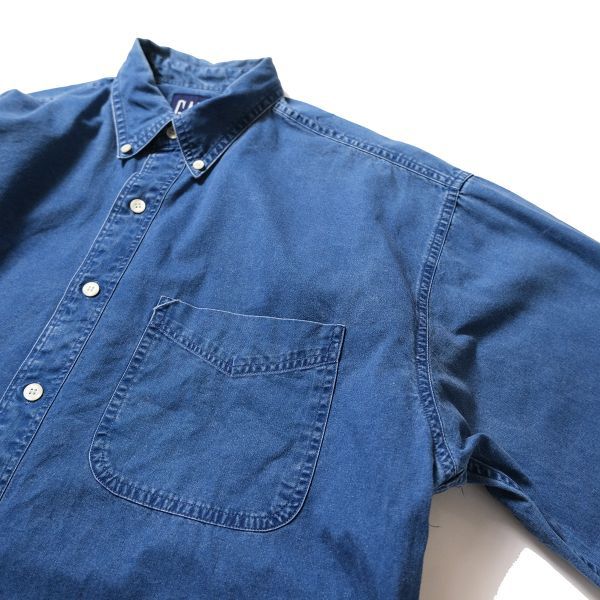 90's ギャップ GAP インディゴ染め コットン ツイルシャツ (M) 長袖 90年代 旧タグ オールド ビッグサイズ 青タグ デカタグ Y2K_画像3