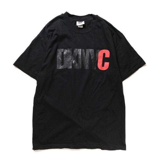 90's 00's ダナキャラン DKNY クラシック ビッグロゴ プリント コットン Tシャツ 黒 (ML位) ブラック クルーネック 90年代 旧タグ オールド_画像1