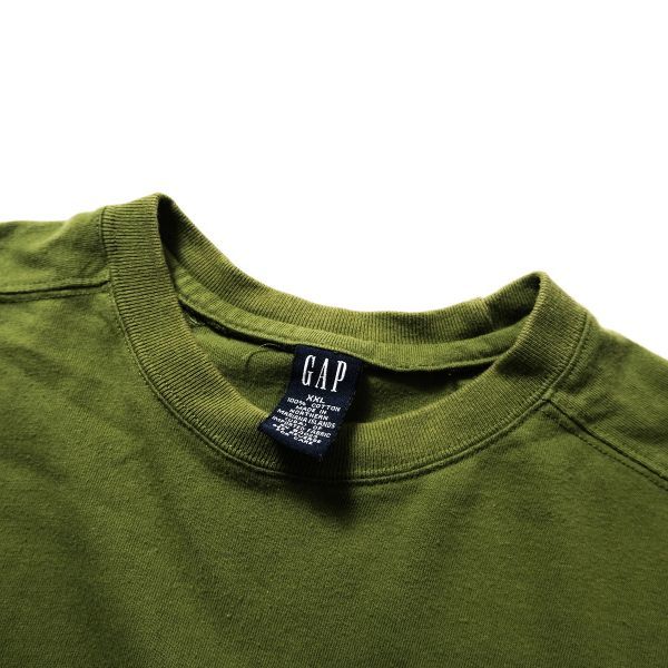 00's USA製 ギャップ GAP チェスト ボーダー ロングスリーブ コットン Tシャツ 長袖 (XXL) 黄緑系 ロンT 無地 00年代 旧タグ オールド Y2K_画像7