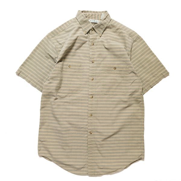 特別価格 90's LLビーン L.L.Bean チェック コットン シャツ 半袖 (SM) ダークカーキ系 90年代 旧タグ オールド 男性用