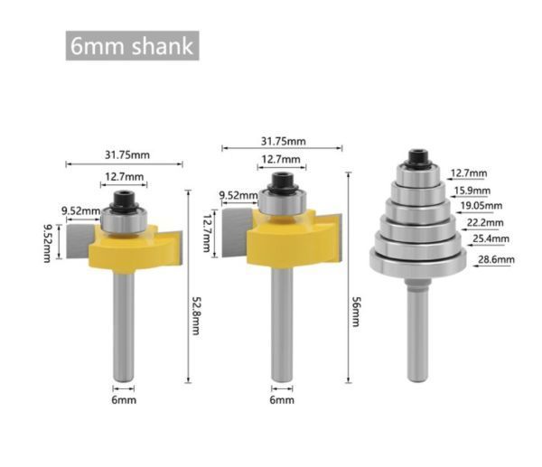 Mz589★お得な3本セット★6mmシャンク木工用ルータービットセット★ルータービット&ガイドベアリング★フライスカッター★木材の溝加工_画像1