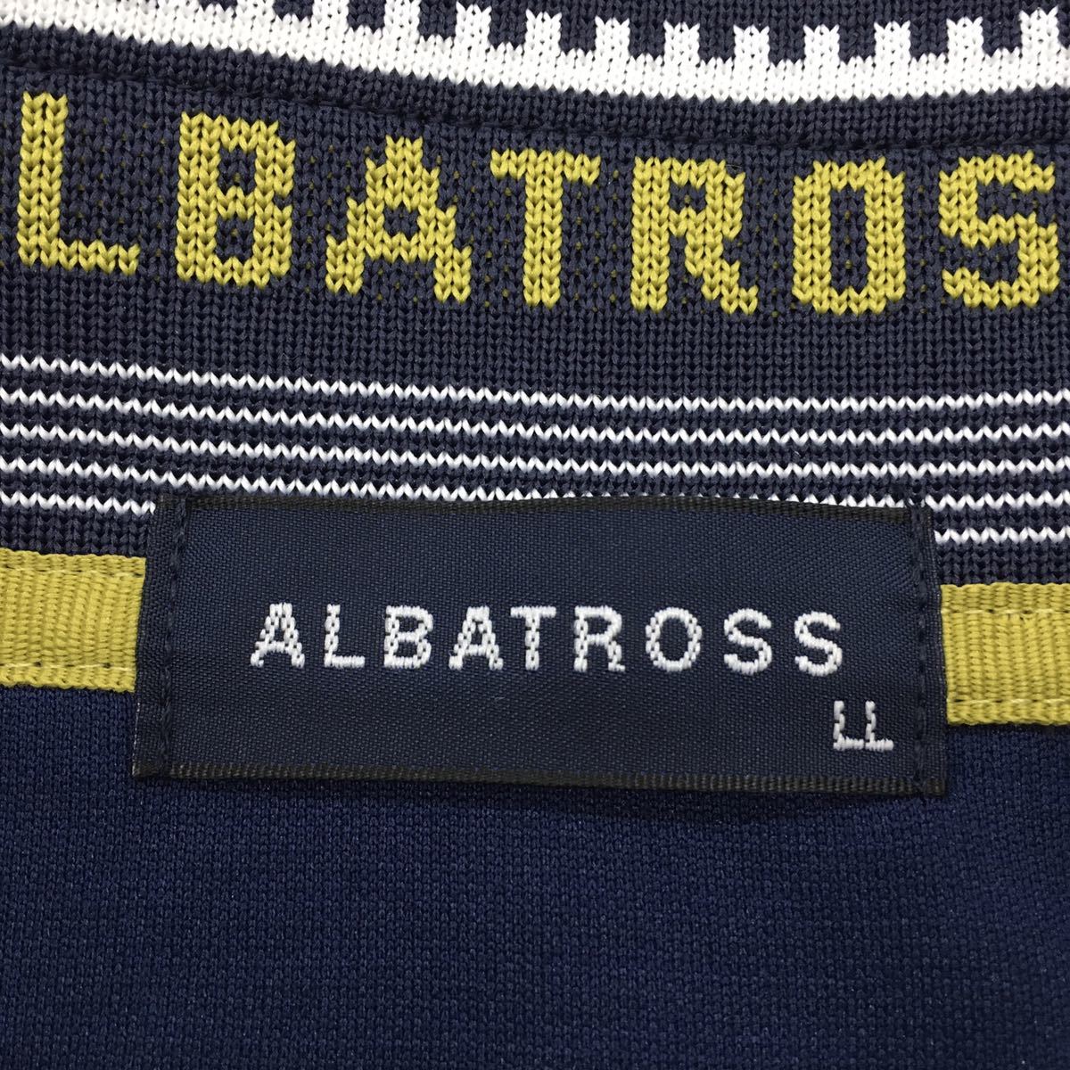 ALBATROSS アルバトロス ゴルフウェア スポーツ 半袖シャツ ハーフジップ ボーダー 刺繍ロゴ メンズ サイズLL_画像4