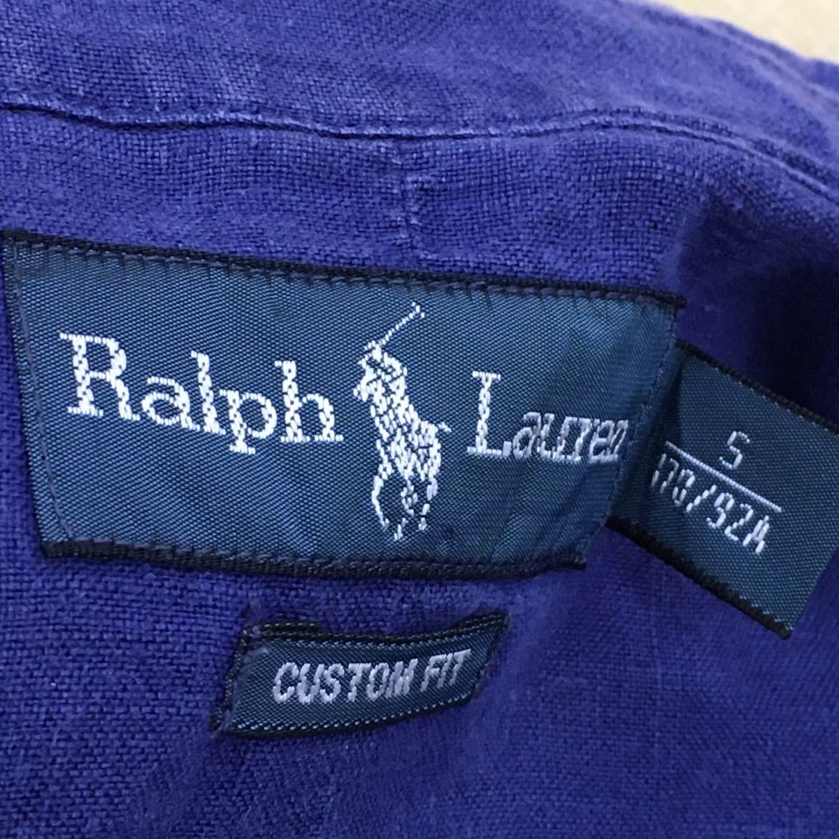 RALPH LAUREN ラルフローレン カスタムフィット 半袖リネンシャツ 麻シャツ ポニー刺繍ロゴ ワンポイント メンズ サイズ 170/92A S_画像5