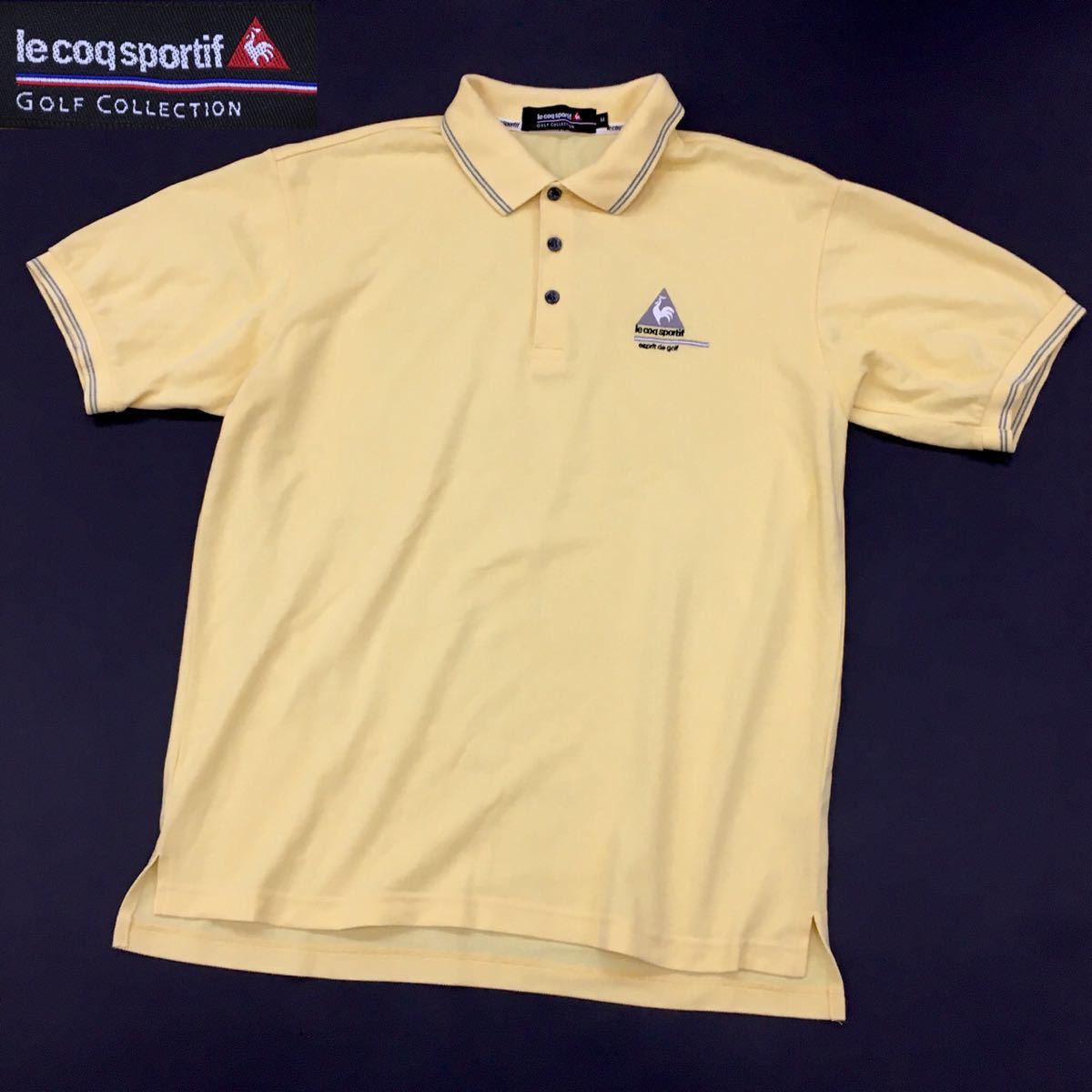 ルコックスポルティフ ゴルフコレクション スポーツウェア 半袖ポロシャツ 刺繍ロゴ メンズ サイズM デサント イエロー