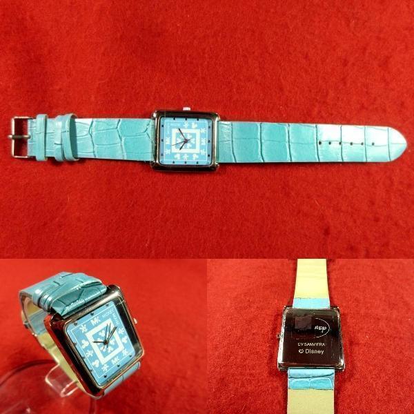 DN5A1)* исправно работает наручные часы *Disney Mickey Disney Mickey * большой форма квадратная форма голубой 
