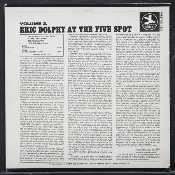 【米RVG刻印】ERIC DOLPHY VAN GELDER刻印 AT THE FIVE SPOT VOL.2 エリックドルフィー PRESTIGE / BOOKER LITTLE / MAL WALDRONの画像2