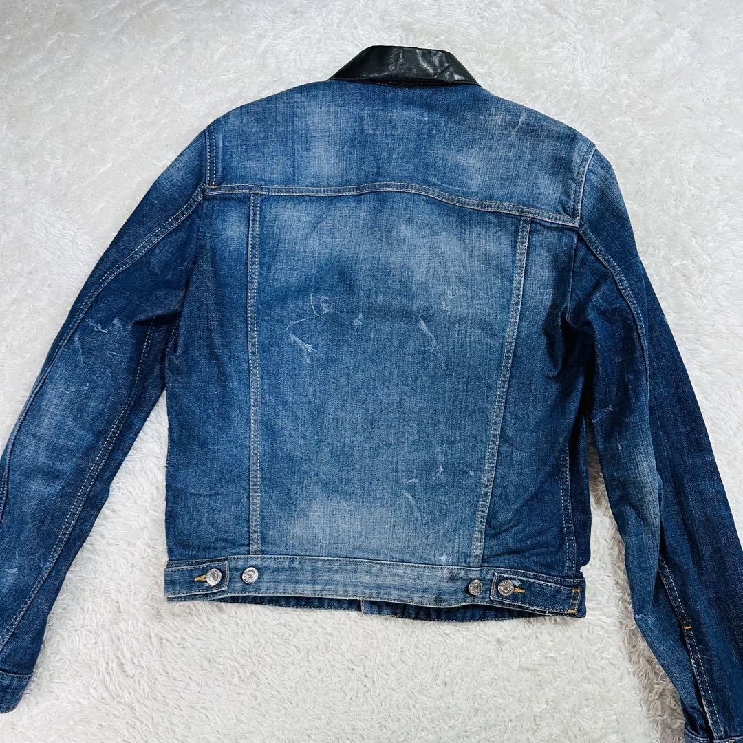 極美品✨ DSQUARED2 レザー切り替えデニムジャケット ダメージ加工 50-