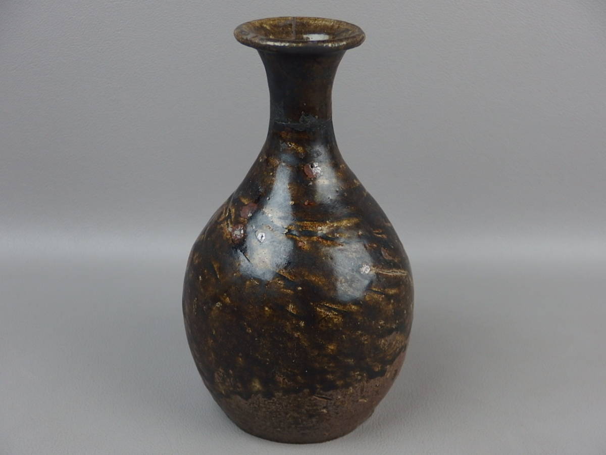 骨董・茶道具】☆古い 李朝?高麗?唐津?黒釉徳利 ek023xb 酒器 花道