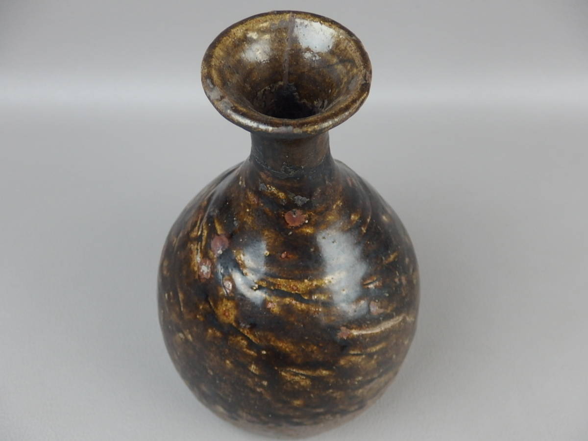 骨董・茶道具】☆古い 李朝?高麗?唐津?黒釉徳利 ek023xb 酒器 花道