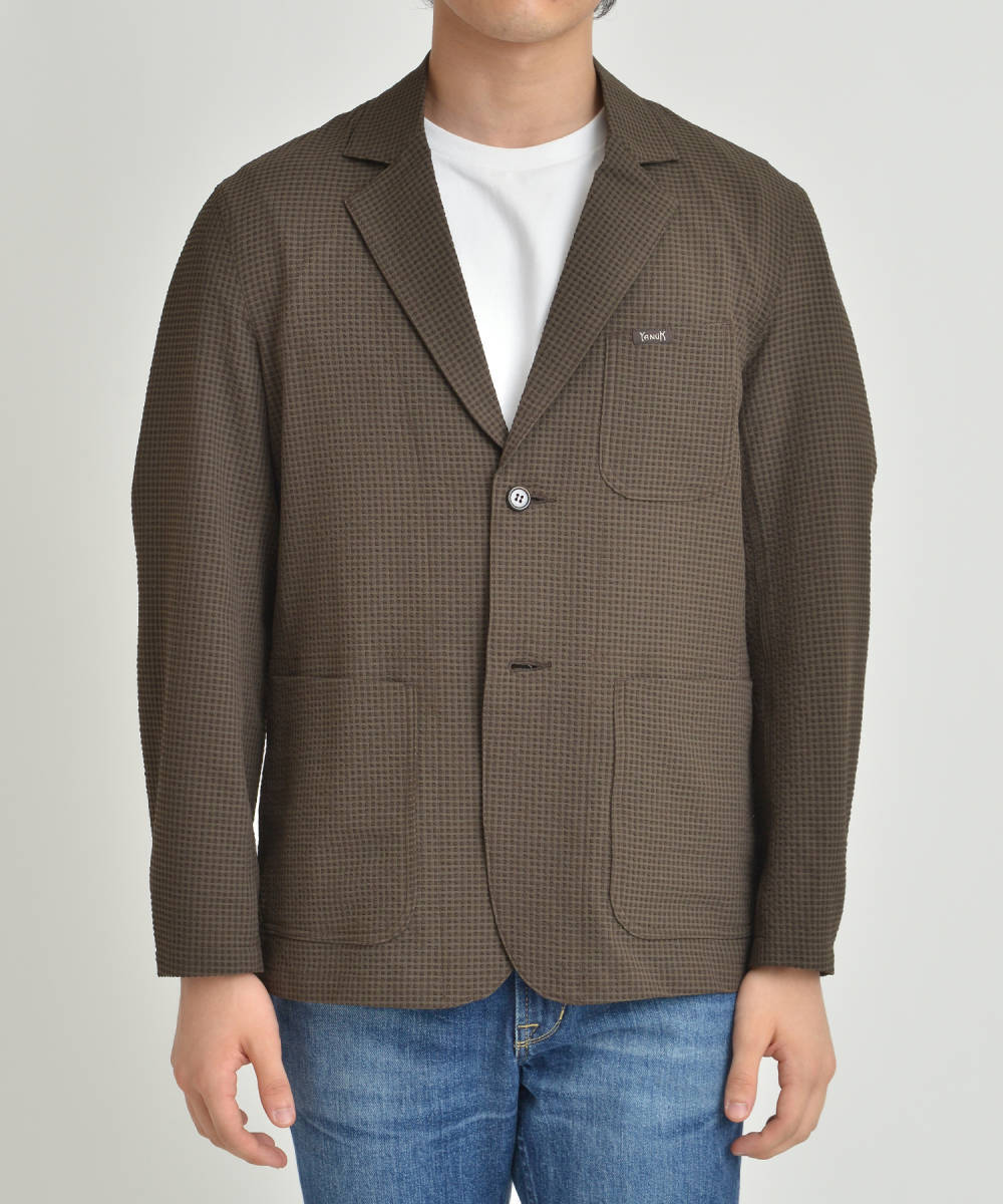 S 未使用品 YANUK ヤヌーク 57221283 Vacation Jacket バケーションジャケット テーラードジャケット チェック ブラウン系 定価39600円