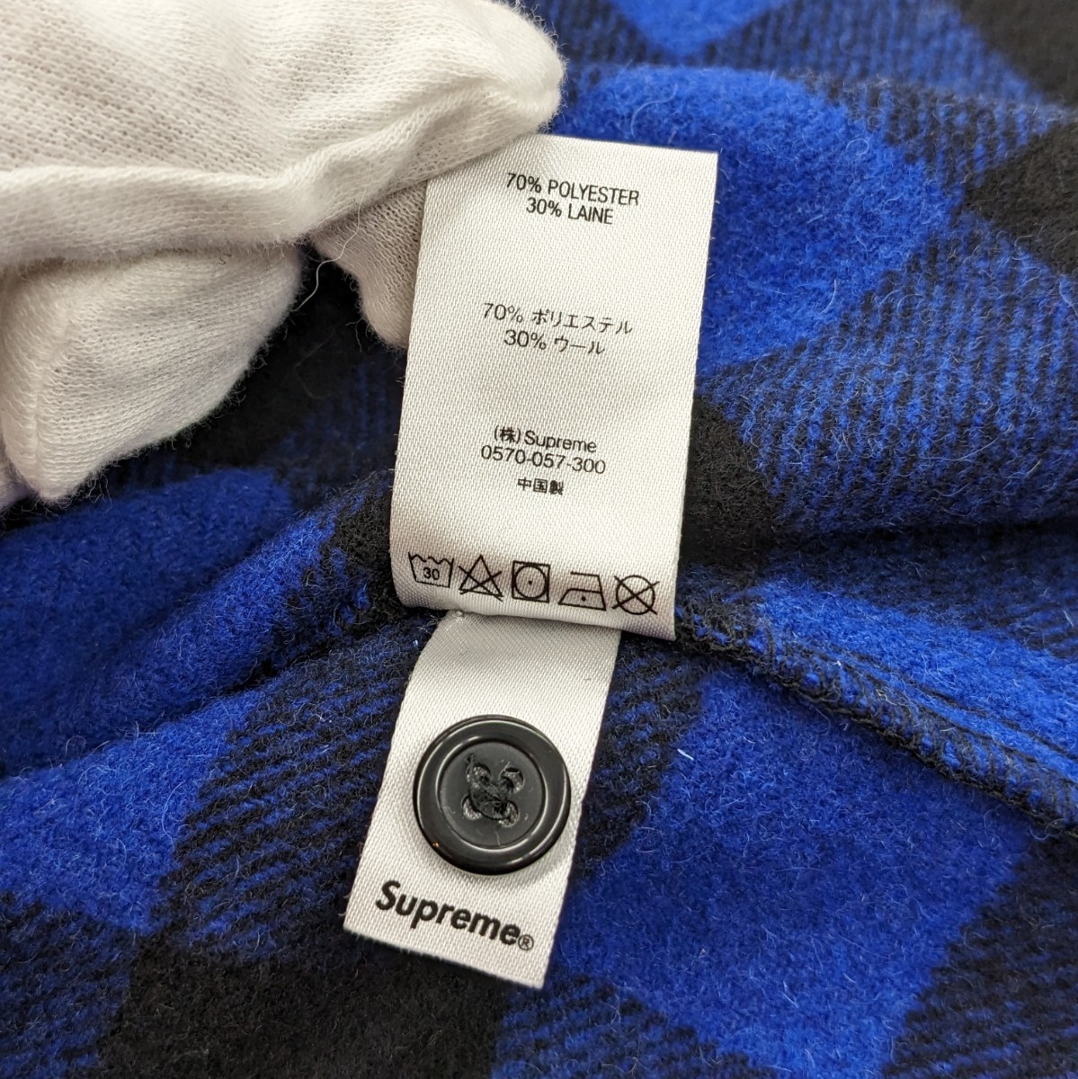 美品 19AW Supreme シュプリーム 1-800 BUFFALO PLAID SHIRT ネルシャツ 長袖シャツ 青 バッファローチェック  サイズ表記なし ウール ロゴ