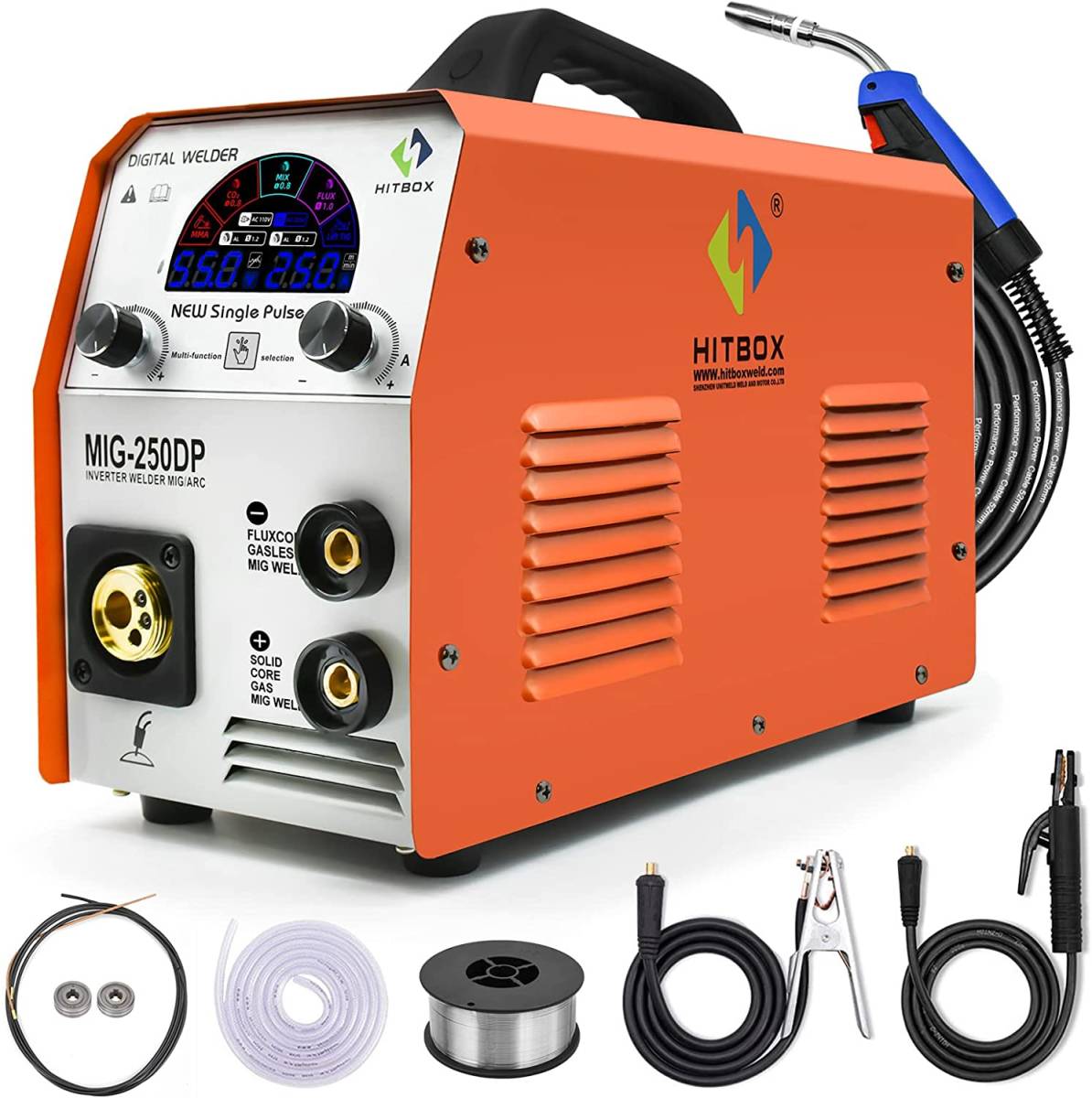 12-新品MIG250DP 溶接機 100v 250A 半自動 溶接機 100V&200V 兼用 半自動 MMA溶接 ノンガス・ガス・ミクスガス兼用 リフトTIG溶接 5-in-1