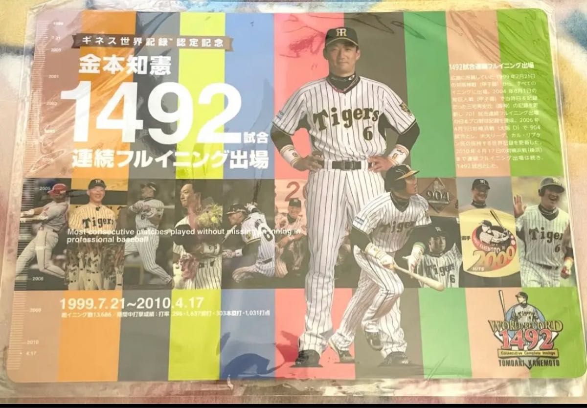 阪神タイガース　金本知憲　1492試合連続フルイニング出場記念　下敷き