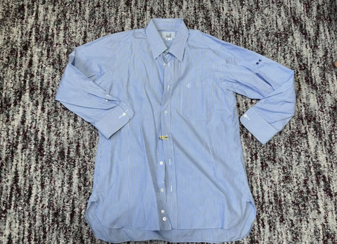ダンヒル dunhill ★Yシャツ ワイシャツ 長袖 日本製 Msaizu ブルー 水色 ストライプ 綿100％_画像1