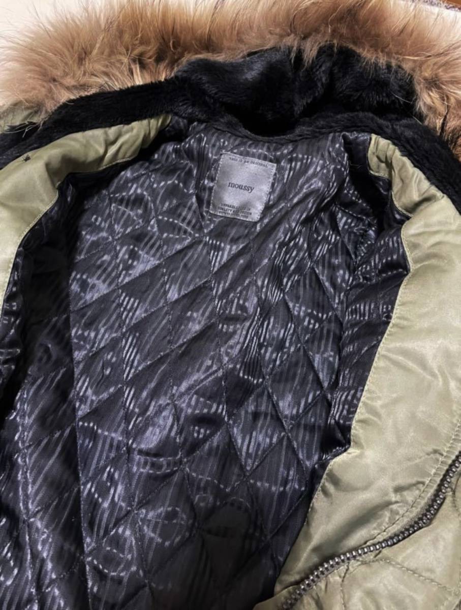 Moussy military cotton inside Mod's Coat hood reverse side boa raccoon fur khaki size 1