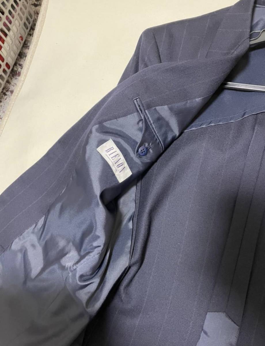 BIENON 　スーツ　セットアップ　ウール毛 ストライプ 日本製 ウール100 紺 大きいサイズ