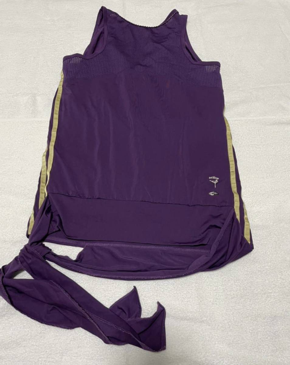 アディダス adidas リボン ロング丈タンク 紫 Lサイズ ダンス ヨガ トレーニング タンクトップ ランニング_画像2