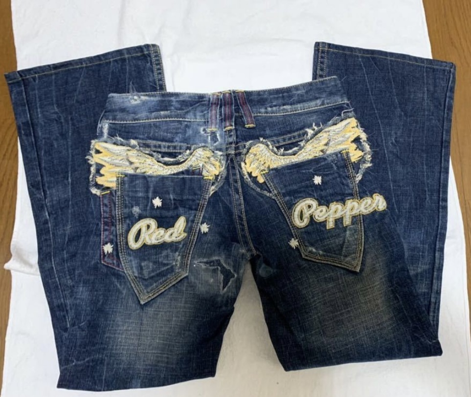 REDPEPPER red pepper jeans damage Denim feather embroidery feather Rollei z28 degree 