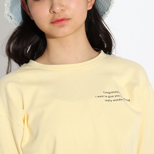 新品　PINK-latte【オーガニックコットン】タイダイ風ビッグワッペン7分袖Ｔシャツ レモンイエロー(031) 14(140cm)　定価2189円_画像6