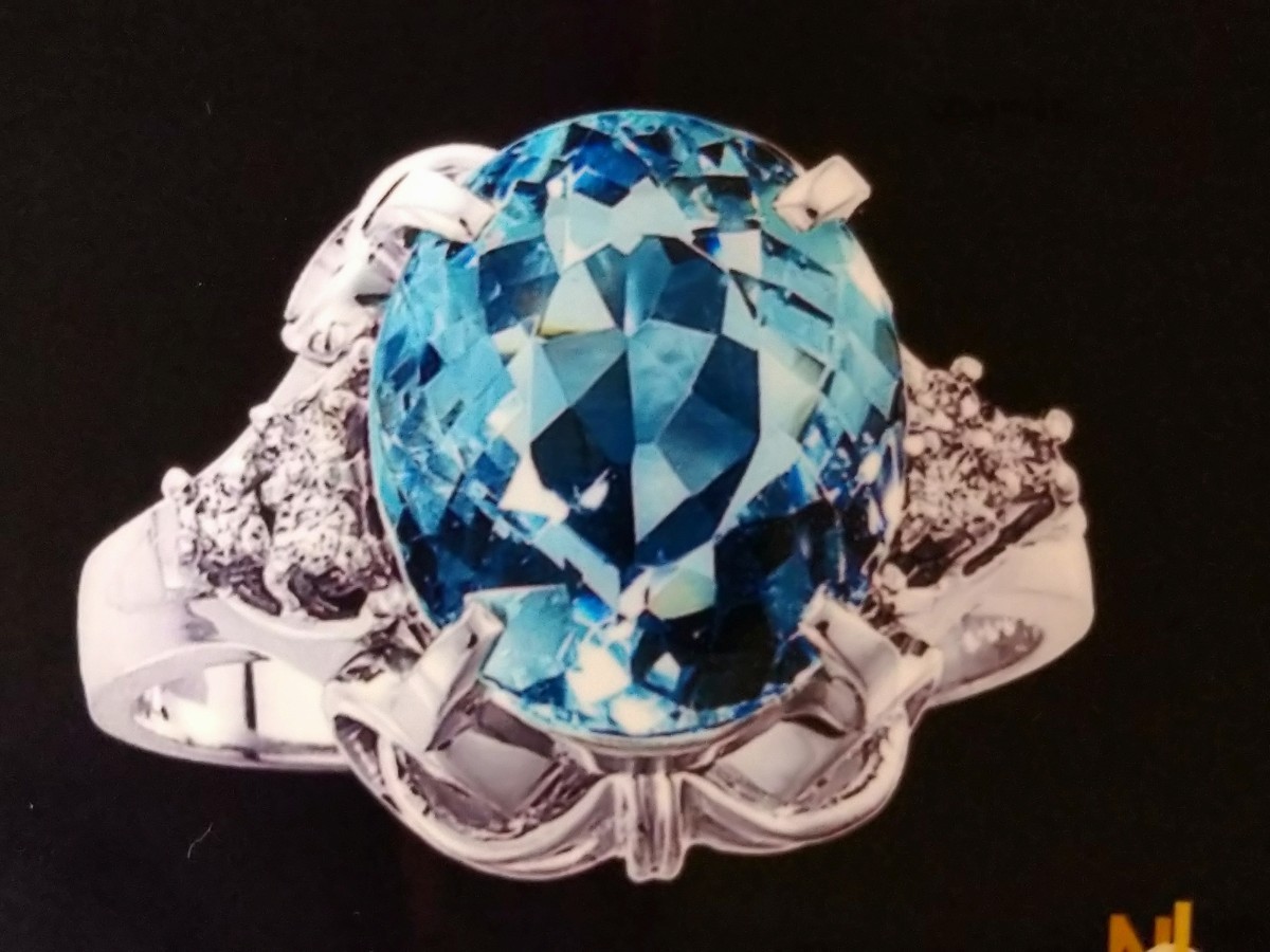 超美品 天然 アクアマリン ダイヤモンド リング 3.5ct Pt900 鑑定書 10号 総重量5.6g