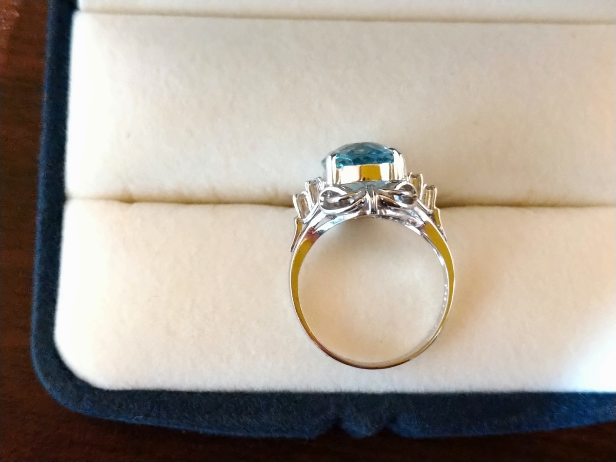 超美品 天然 アクアマリン ダイヤモンド リング 3.5ct Pt900 鑑定書 10