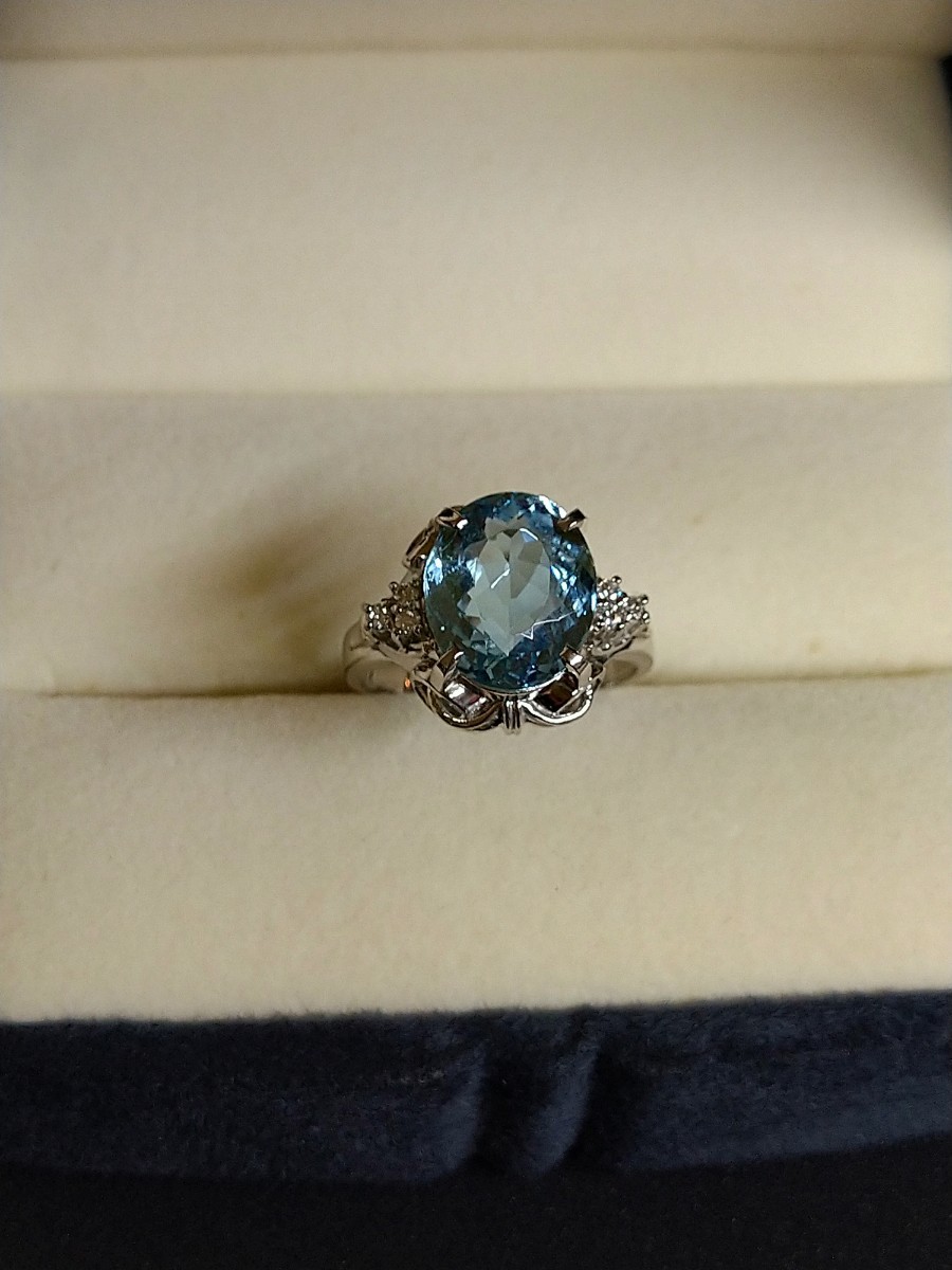 超美品 天然 アクアマリン ダイヤモンド リング 3.5ct Pt900 鑑定書 10
