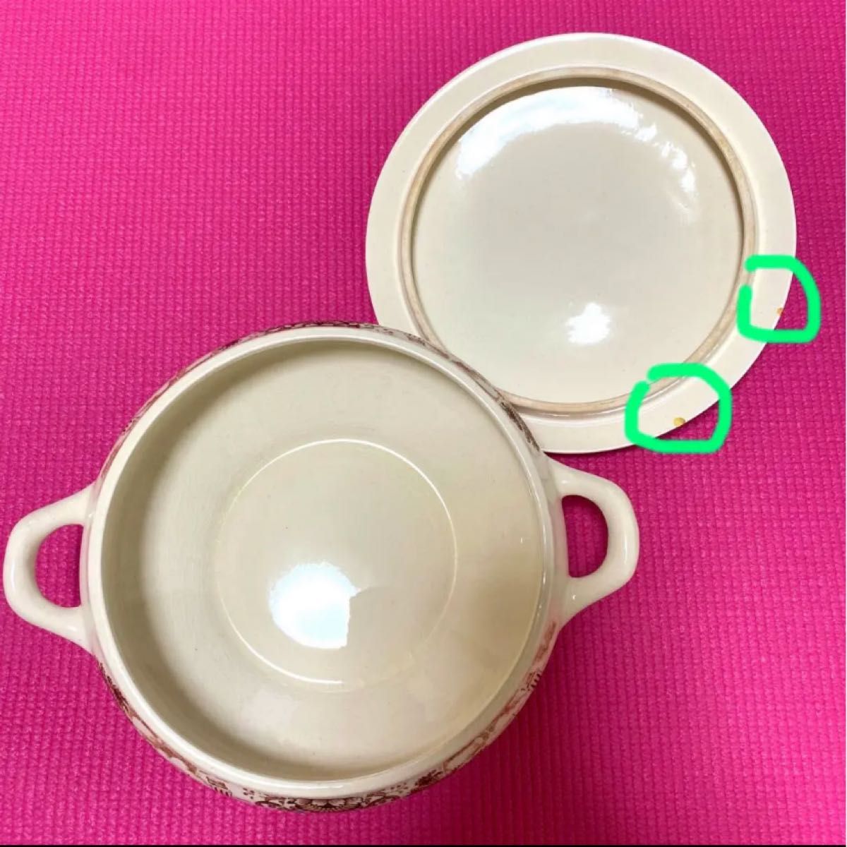 ビンテージ 陶器製 スープポット 大皿のセット　シチューポット 両手鍋 食卓鍋